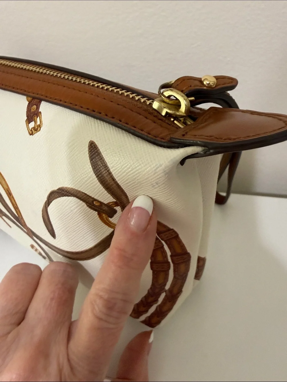 Vintage Ralph Lauren Cream and Brown Women's Cosmetic Wristlet